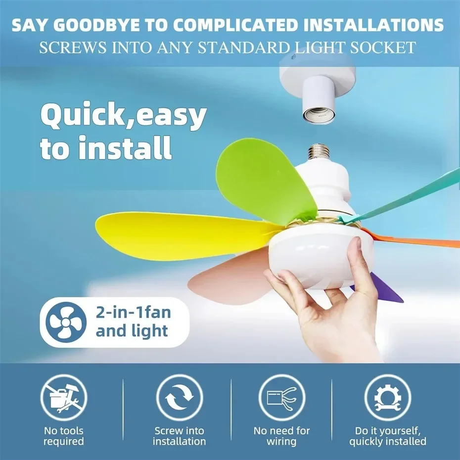 

E26/E27 Socket Fan Light Bulb Dimmable LED Ceiling Fans ,Screw in Ceiling Fan in Light with Remote for Bedroom Kid RoomControl,