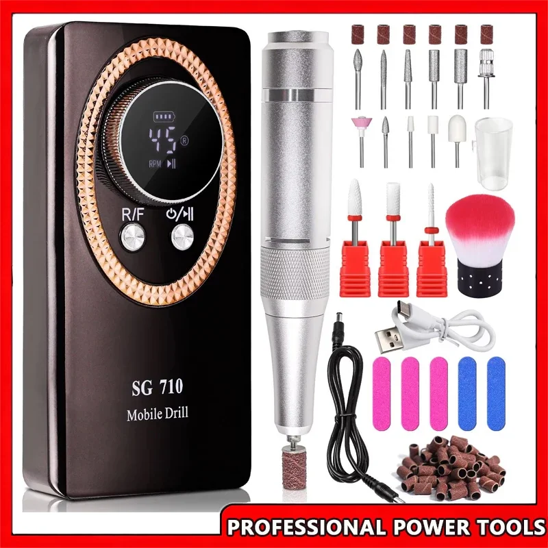 

Портативная электрическая дрель для ногтей, 45000 об/мин, перезаряжаемый маникюрный резак с ЖК-дисплеем для акриловой пилочки для ногтей