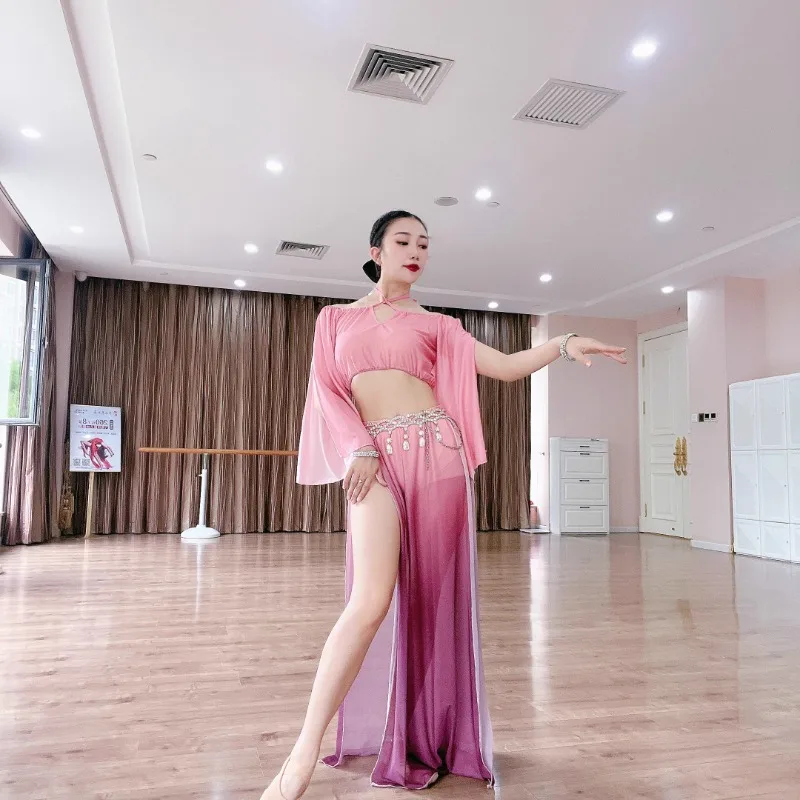 Trajes de dança do ventre personalizados, vestido de dança oriental, roupas de prática, conjunto de malha gradiente para iniciantes
