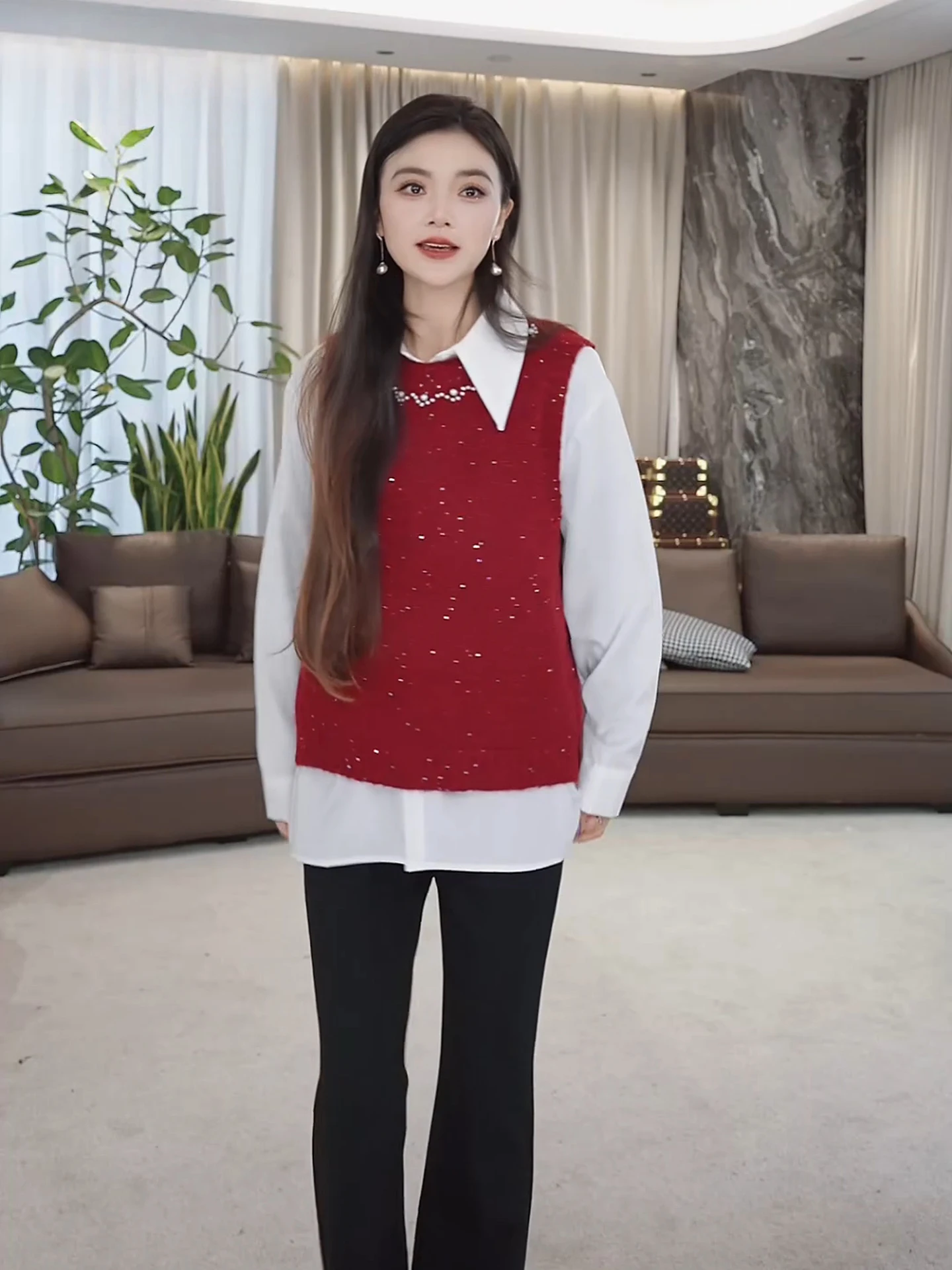 

Faionable жилет с жемчужным воротником, комплект из двух предметов, корейская женская одежда, осень-зима, Новое поступление, повседневная одежда для колледжа...