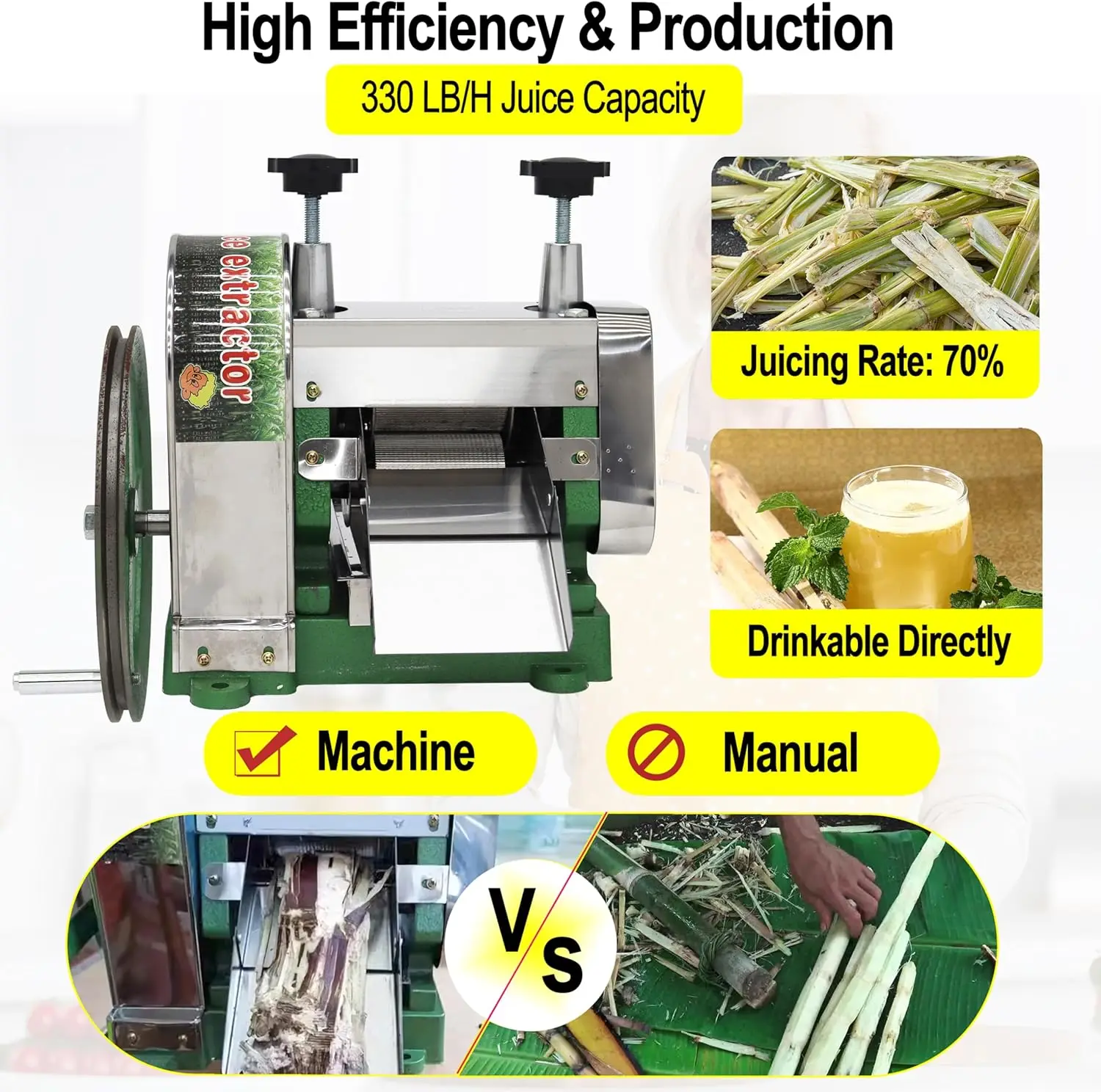 Manual Sugar Cane Juicer Commercial Sugarcane Press Extractor Crusher Squeezer Stainless Steel Sugar Cane Press with Peeling Kni