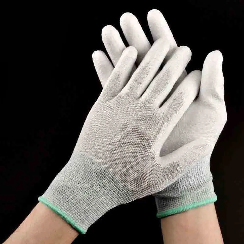 Tool White Anti-static Gloves Nylon-Carbon Palm Coating Working Gloves ESD Non-slip Safety Work Gloves Electronic