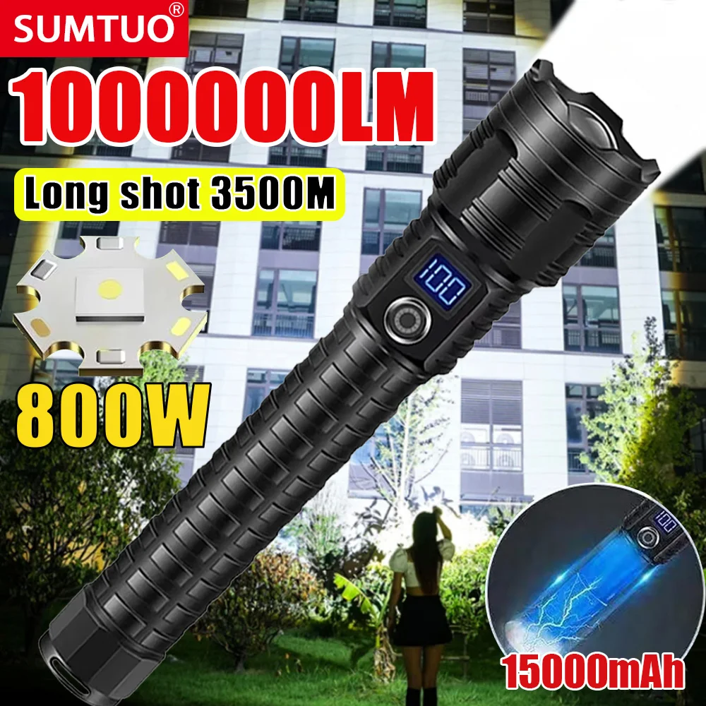 

1000000LM Ultra Powerful Flashlight Zoom 3500M Long Range Torch High Power Led Flashlights Rechargeable Strong Tactical Lantern