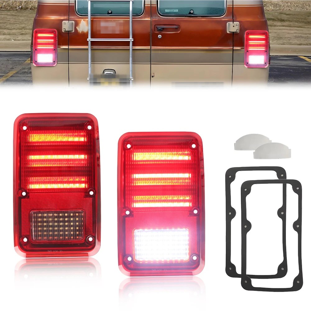 2X Rear Tail Light Brake Light Backup Light Reverse Light W/LED For 1978-1993 Dodge B100 150 200 250 Plymouth PB100 150 200 250