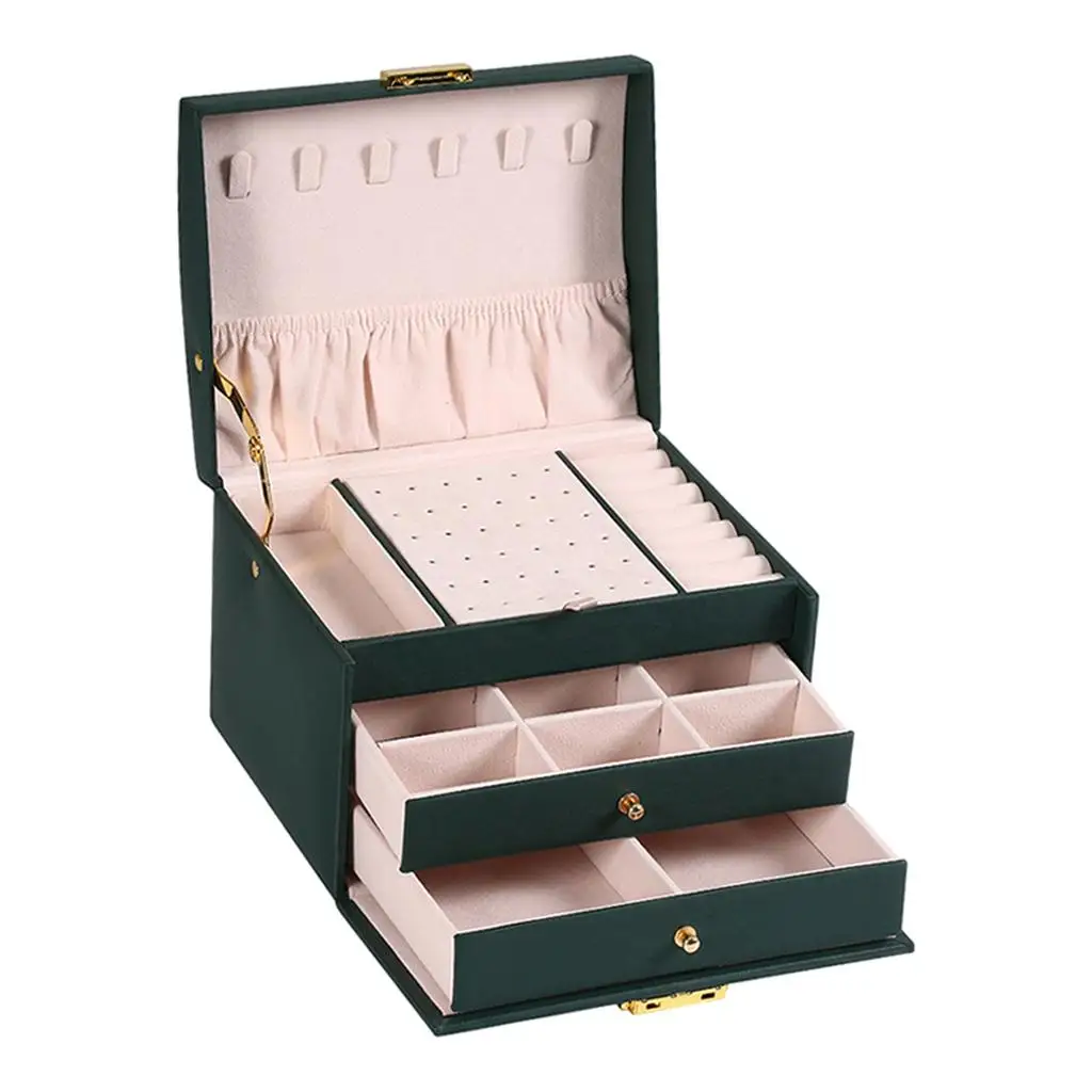3 Layer Jewelry Box Multifunctional Velvet Removeable Compartments Showcase for Bracelets for Women Girls 36 Ear Studs 6 Hooks