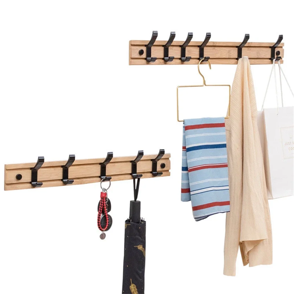 Nordic Bamboo Wall Mounted Coat Rack with Removable Hooks Clothes Hangers Hat Key Storage Holder for Hallway Furniture Hanger