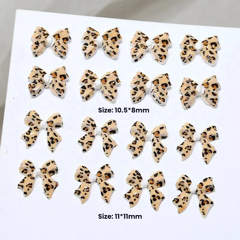 20 piezas con estampado de leopardo, lazo de cinta, abalorios de resina para uñas, accesorios de estilo de lazo Kawaii para suministros de diseño artístico de uñas DIY