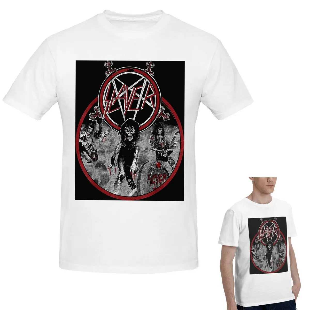 

100% Cotton Heavy Metal Rock Slayer Live Undead T-Shirt Men's Classic Oversized T Shirt Men O-Neck Summer Shirts Tops S-6XL