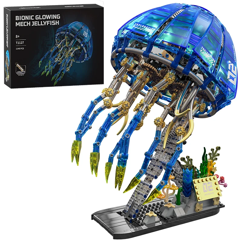 Creative Mechanical Jellyfish Biomimetic Marine Animals Building Block Technical Machine Blue Jellyfish Bricks Educat Toys Gifts