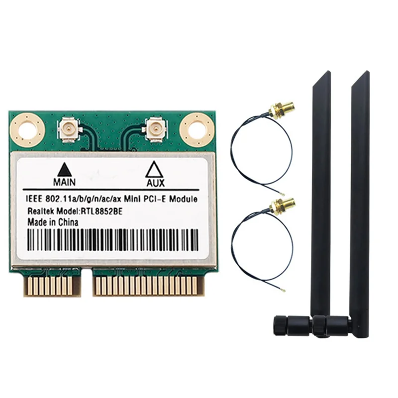 

New--RTL8852BE Wifi 6 Network Card With 8DBI Antennas AX1800 BT 5.2 Mini PCI-E Dual Band 2.4G/5Ghz Adapter For Win 10/11