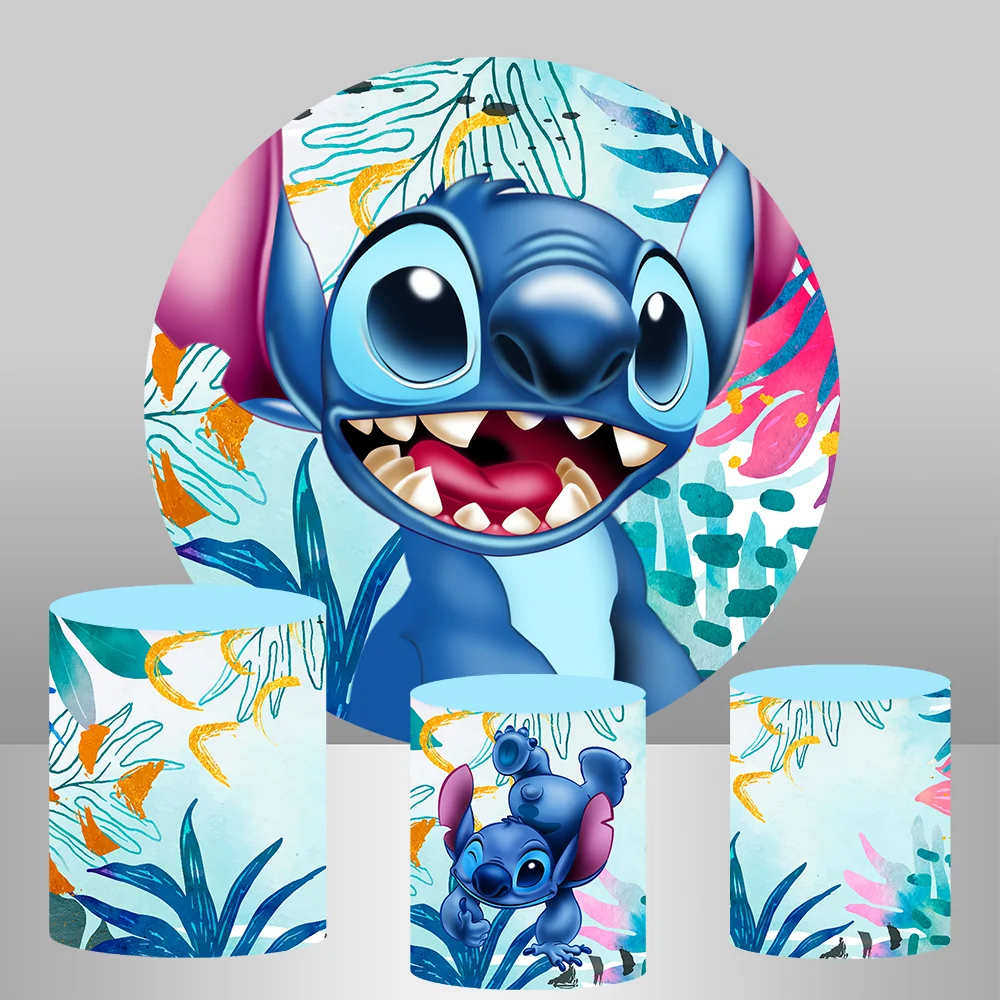 Lilo & Stitch Fondo redondo para fiesta de cumpleaños, decoración, pancarta circular, fondo para niña, niño, Baby Shower, soporte para pastel, cubierta de zócalo