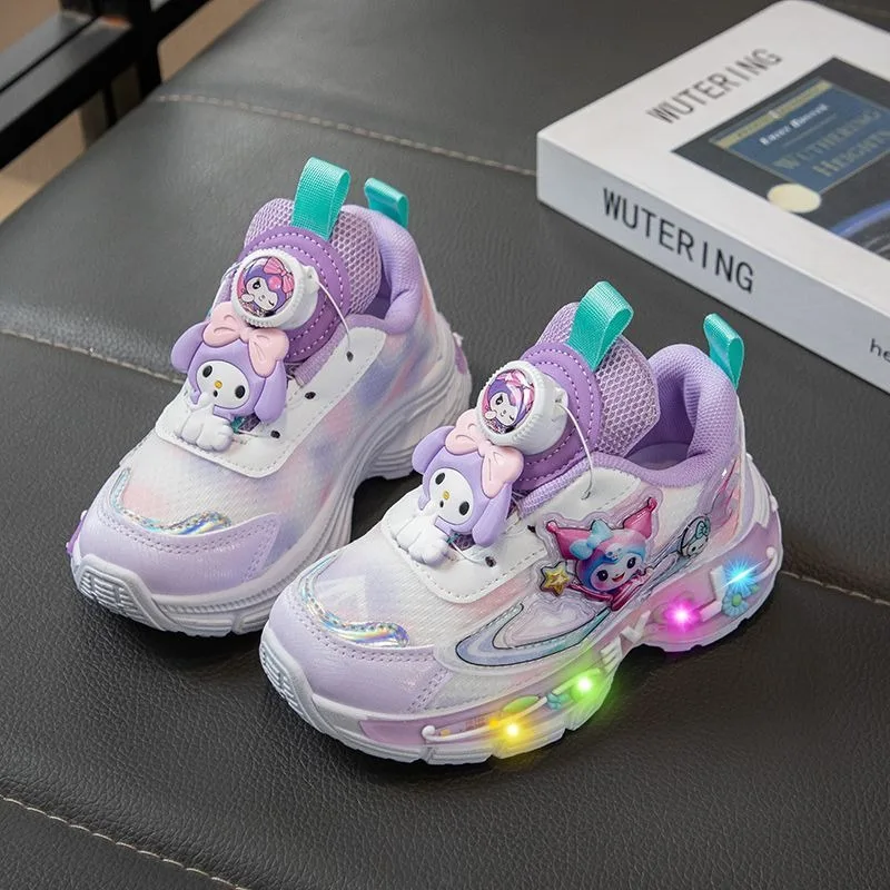 

Lovely Kuromi My Melody Kawaii Sanrio Illuminated Sports Shoes Breathable Campus Princess Sneakers Fashion Gift for Kids