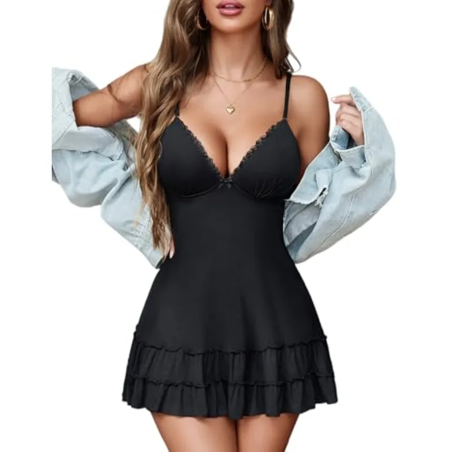 

Avidlove Lingerie for Women Nightgown Lace Modal Sleepwear V-Neck Chemise Full Slip Babydoll Nightdress
