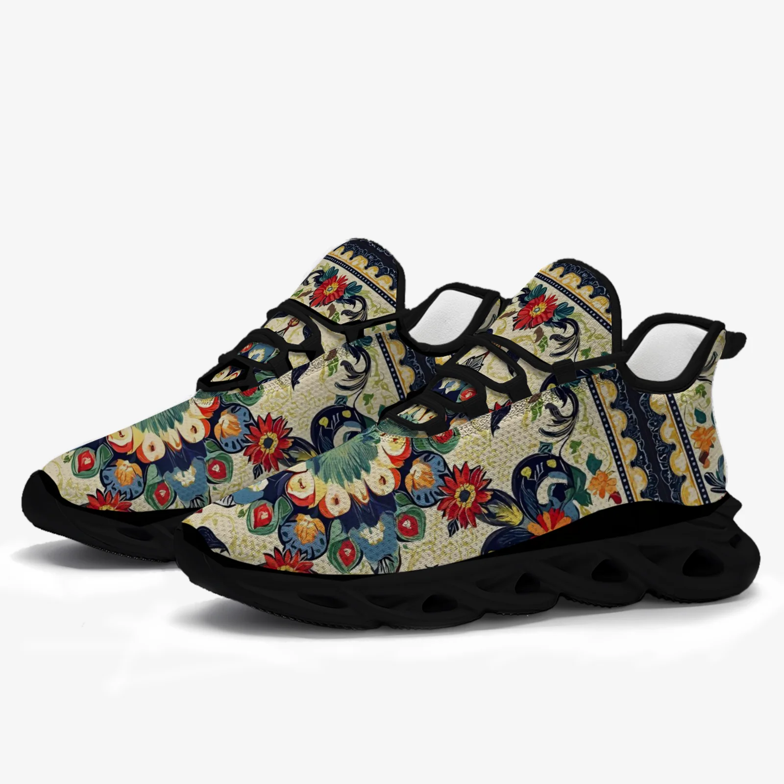 

Bohemian print light yellow men's and women's casual sports shoes lightweight breathable running shoes sneakers