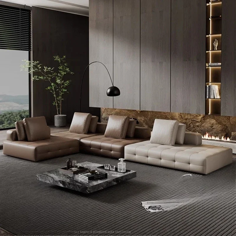 Simple designer first layer, cowhide straight-breasted leather sofa