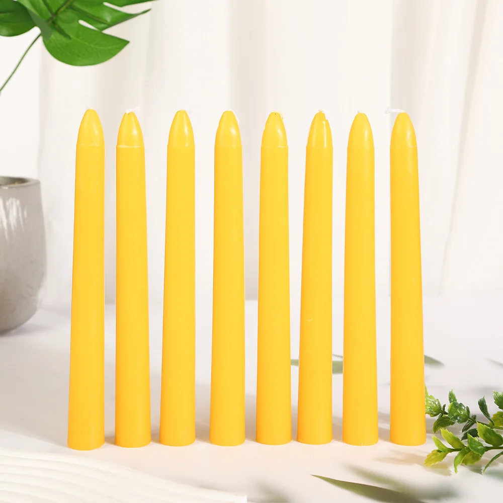 2.2x20cm handmade yellow beeswax. 4pc/box tapered stem candles. Smoke-free Romantic Wedding Candlestick Stick Wax