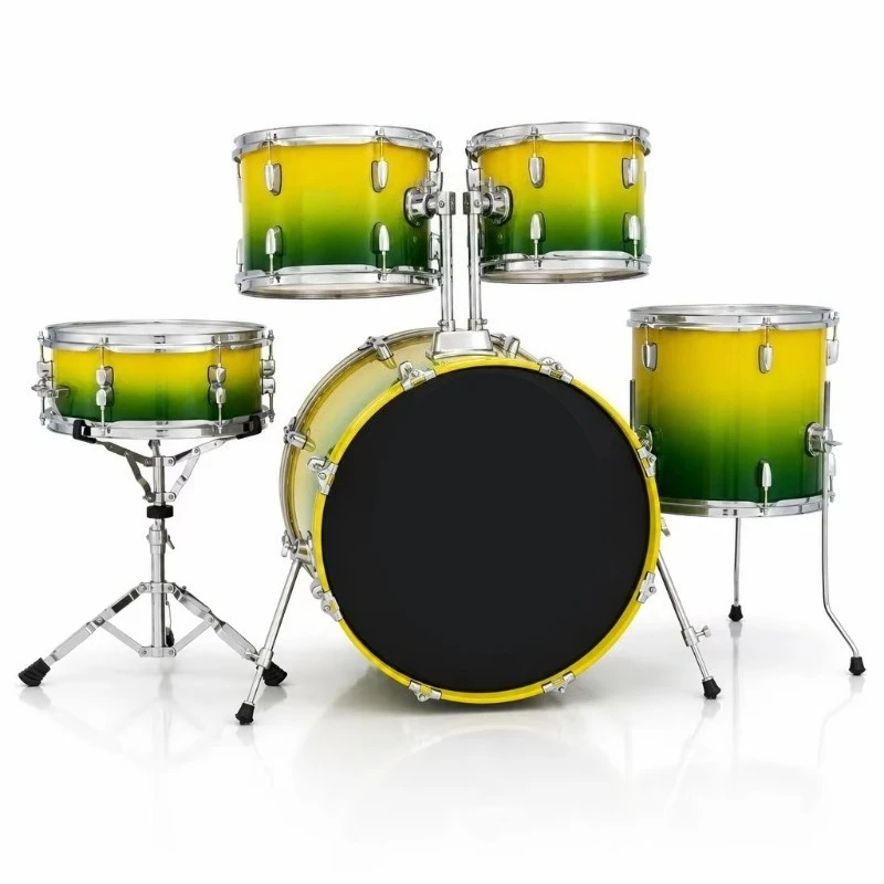 Gradient Green 5-Piece Drum Set 4 Brass Cymbals Full Hardware Drum Stool