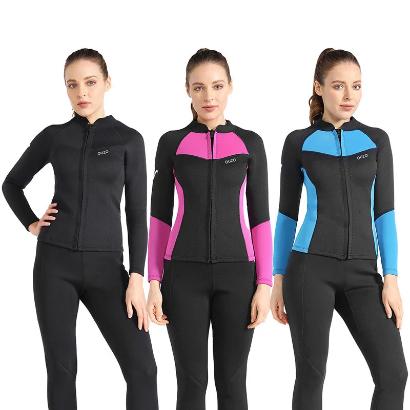 

1.5mm Women's Two-pieces Neoprene Swimwear Long Sleeve Split Diving Clothes Surf Snorkel Scuba Dive Suit Long Pants with Strap