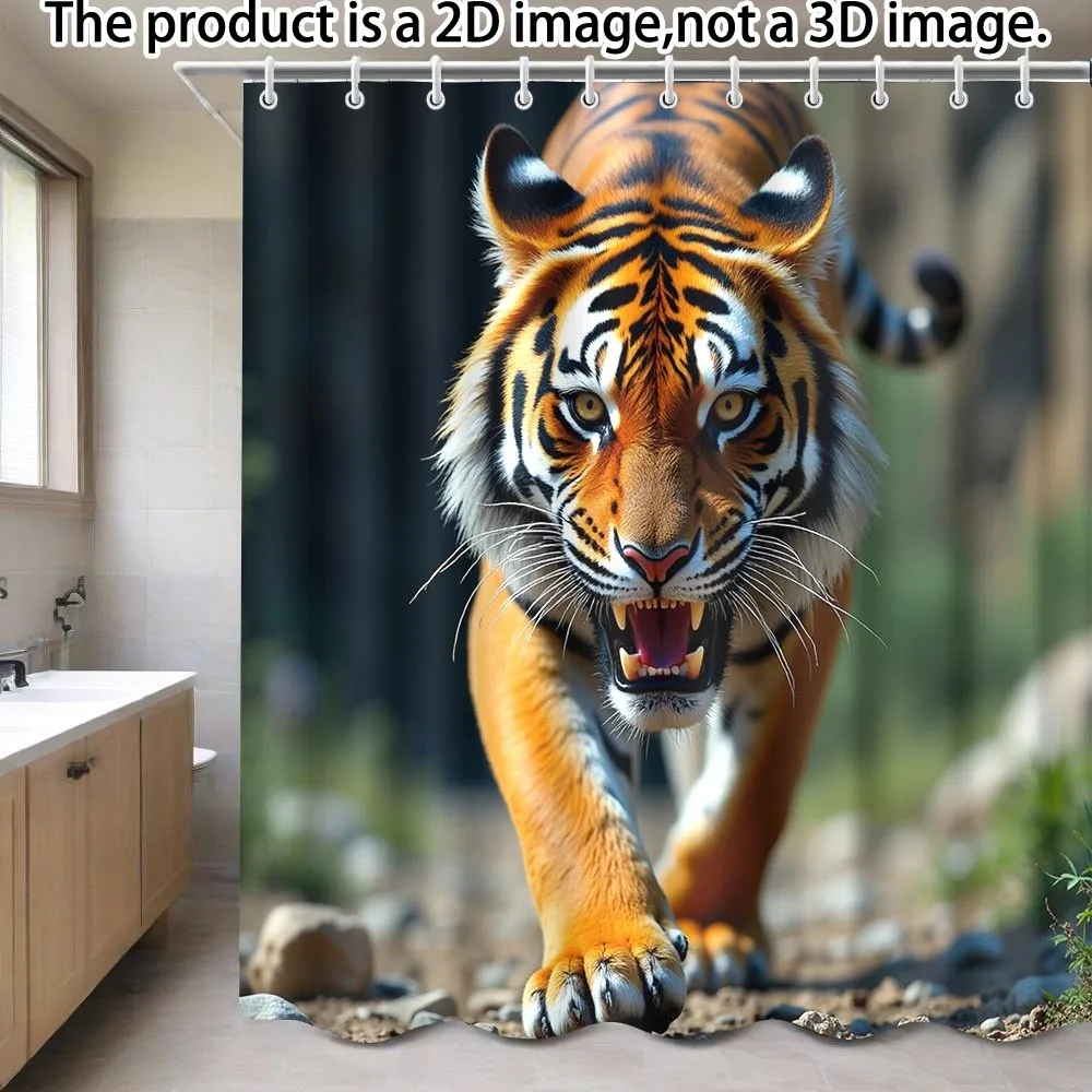 

Majestic Tiger Shower Curtain, Wild Animal Print, Realistic Tiger Face, Powerful Forest Decor, Waterproof Bathroom Fabric