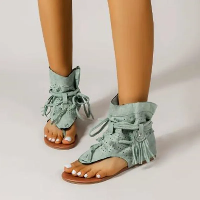

Luxury Sandals 2026 Retro Gladiator Ladies Clip Toe Vintage Boots Casual Tassel Rome Fashion Summer Woman Shoes for Female New