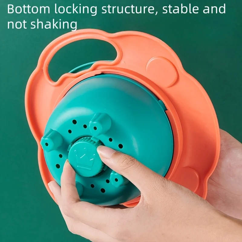Lion-style Kids Balance Bowl with Lid and Bottom Lock, Double Handle, Rotated and Not Easy to Tip Over, Fun Baby Feeding Gift view 5