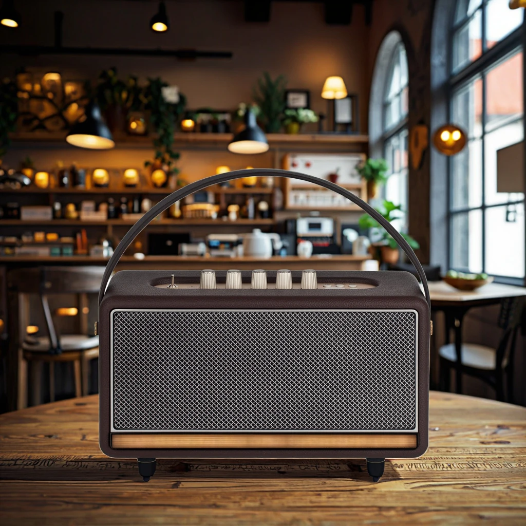 جودة عالية ريترو المحمولة لمكبر الصوت V5.0 2 ميكروفونات يده تصميم زر التحكم علبة خشبية بطارية 15-20 ساعة