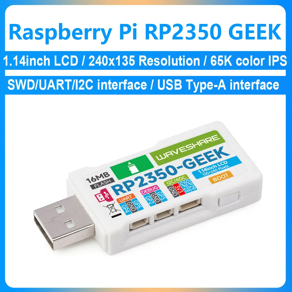 Raspberry Pi Pico 2 RP2350 GEEK RP2350A chip 1.14inch LCD 240x135 Resolution 65K color SWD/UART/I2C For OpenOCD/CMSIS-DAP