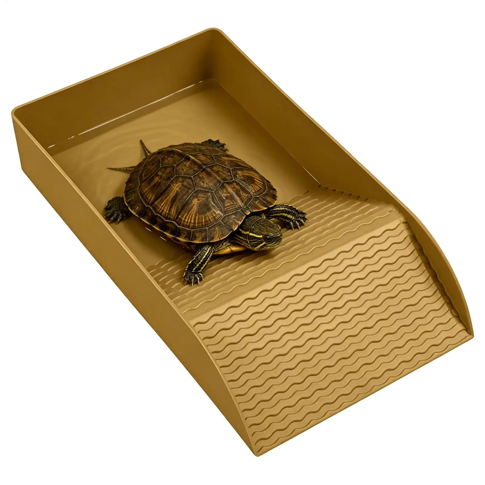 Schildkröten-Tauchbecken mit Sonnplattform, Reptilien-Futter- und Wasserschale, Rutschfeste Große Habitat-Wasserschüssel für Schildkröten, Geckos, Eidechsen und Schlangen – Detail 7