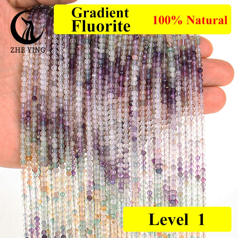 Zhe Ying 10 Strands/lot Gradient Fluorite Beads Loose Natural Faceted 3mm Beads for Jewelry Making DIY Bracelet Necklace