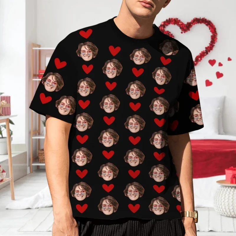 تي شيرت وجه مخصص للرجال طباعة كاملة شخصية لتقوم بها بنفسك صورة الوجه التي شيرت صورة مخصصة قصيرة الأكمام جولة الرقبة تي شيرت #4