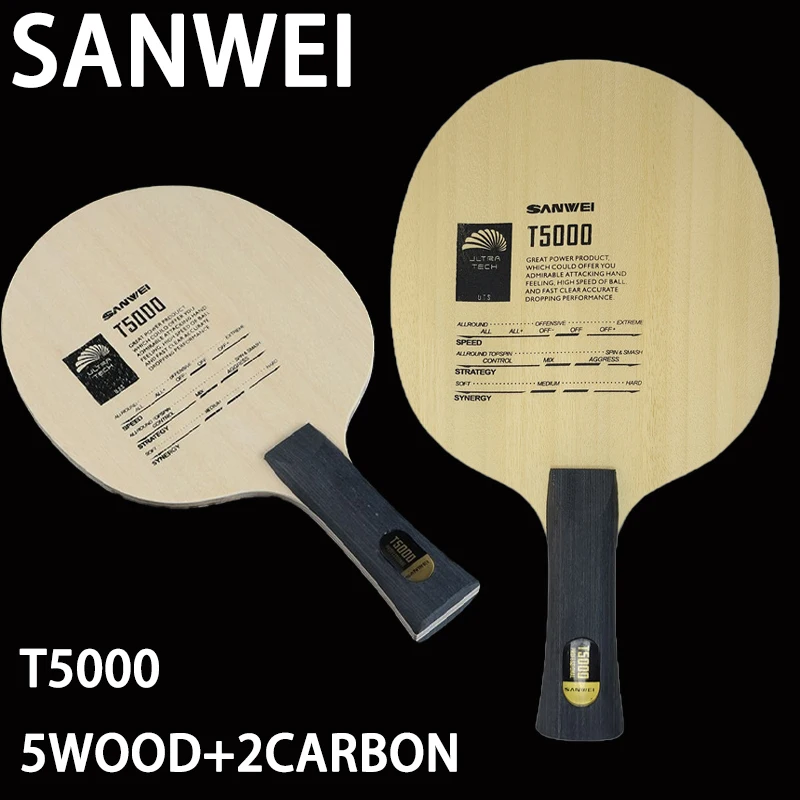 All 5-Star Feedback Sanwei T5000 Table Tennis Blade 5 Wood & 2 Carbon Professional Offensive Ping Pong Rackets Fast Attack Arc