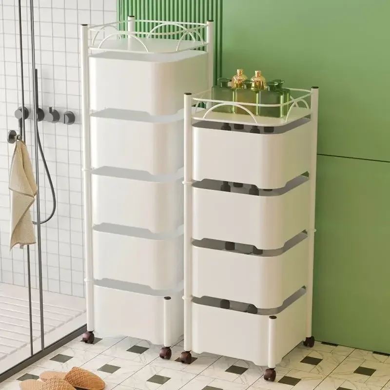 Rotatable Kitchen Living Room Cart Furniture Storage Shelf Side Table Storage Rack Trolley Rolling Storage Cart with Drawers