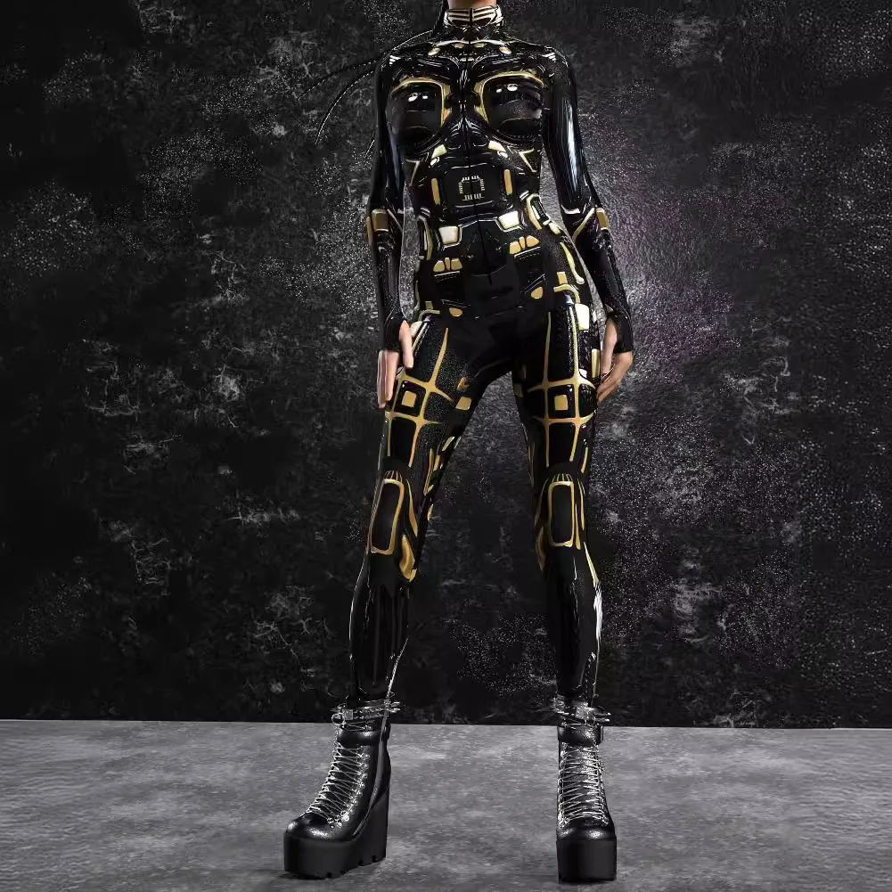 

Cyber Mechanical Futuristic Armour Jumpsuit Fighter Cosplay Bodysuit Steampunk Costume Halloween Party Shows Men Women Zentai