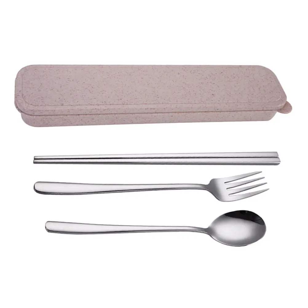 4Pcs Stainless Steel Cutlery Set Portable Mirror Polished Eco-Friendly Spoon Fork Chopsticks Box Travel Tableware Kit