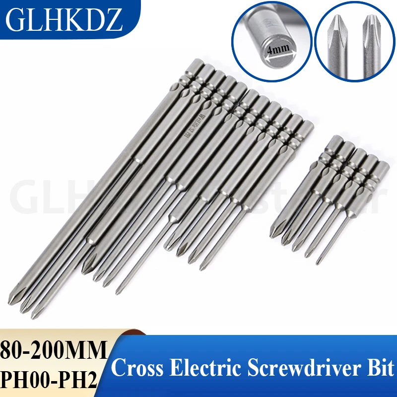 80-200mm 800 Electric Phillips Screwdriver Bit 4mm Round Shank Cross Head Electric Screwdriver Bit Magnetic Screw Driver Bit