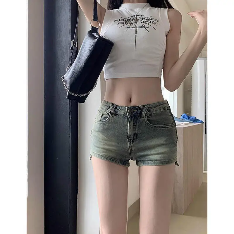 High Waist Straight Leg Denim Shorts Women's Spring Summer New Sweet Cool Slimming Hot Girl High Street Unique Design