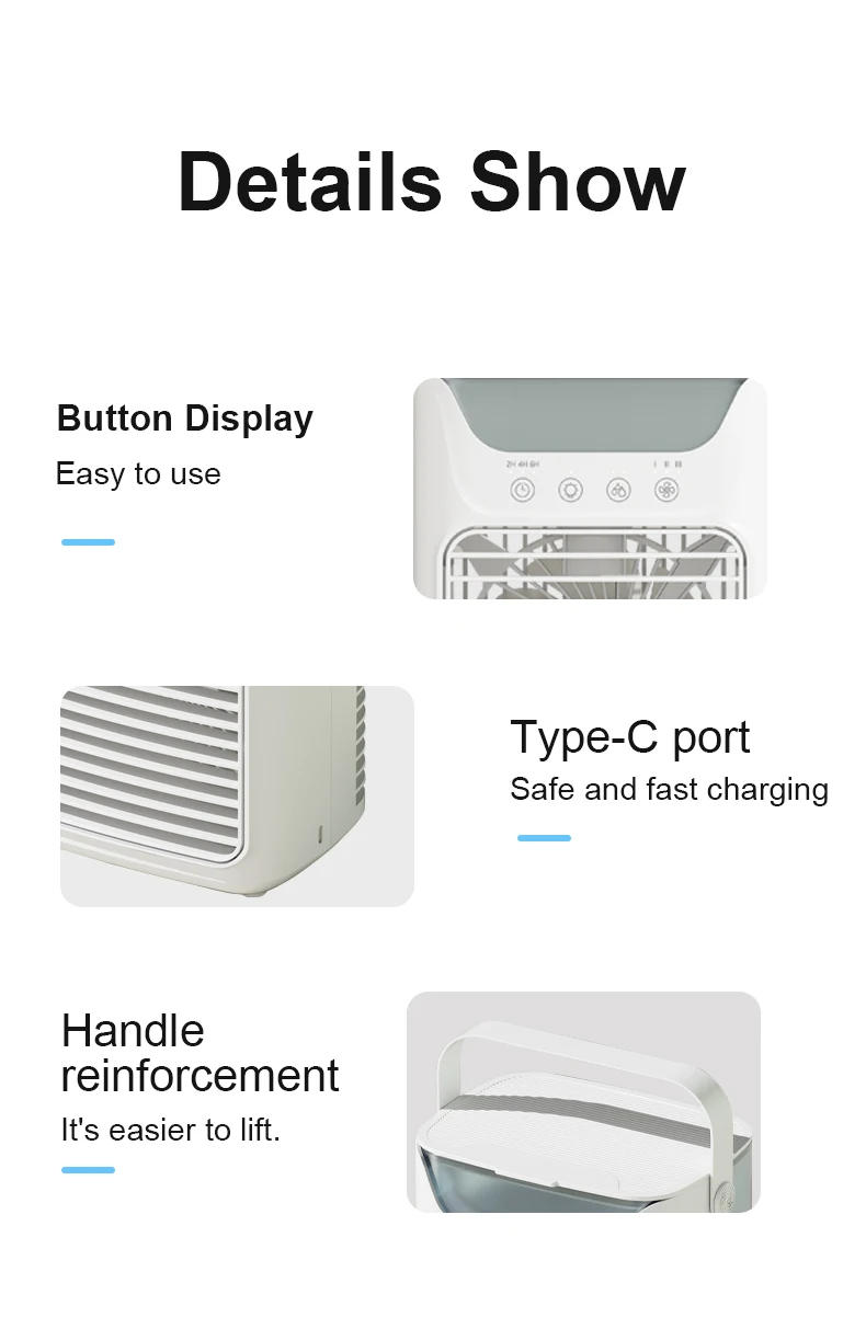 

USB-вентилятор с функцией зарядки, мини-настольный охладитель воздуха, портативный увлажнитель, вентилятор для охлаждения воздуха, резервуар для воды 700 мл, светодиодный ночник