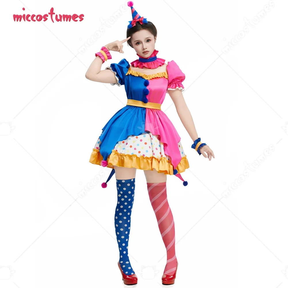 

Miccostumes Women's Clown Costume Carnival Color Circus Clown Outfit Sweeties Dress Set Halloween Costume