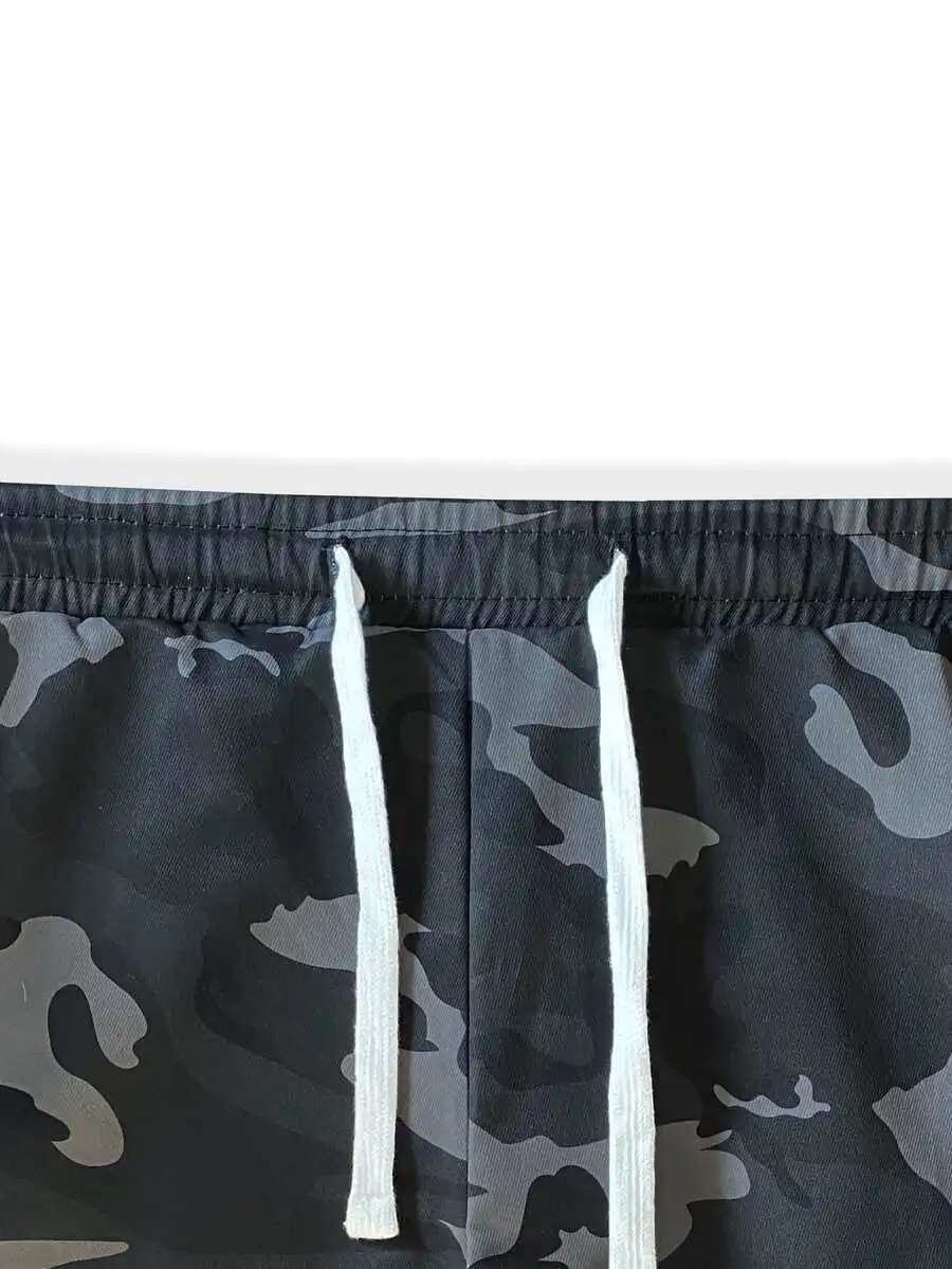 Loose Fit Camo Print Drawstring Waist Cargo Pants For Men Fall