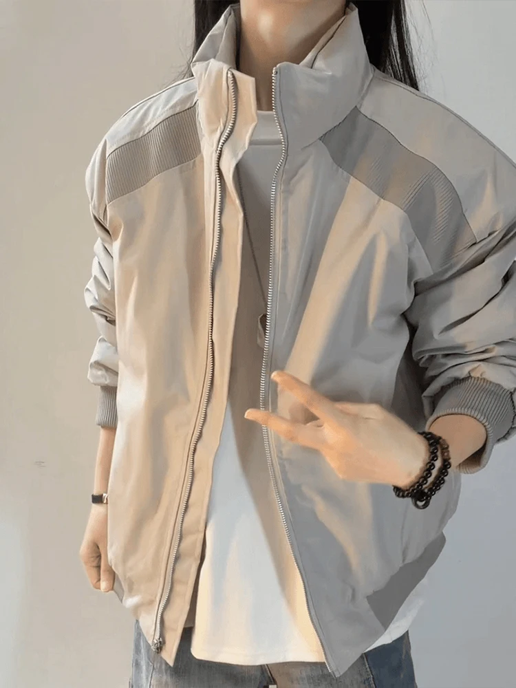 Roxo gola desconstruída retalhos ort jaet thiened algodão outono inverno quente haome casaco de fechamento com zíper