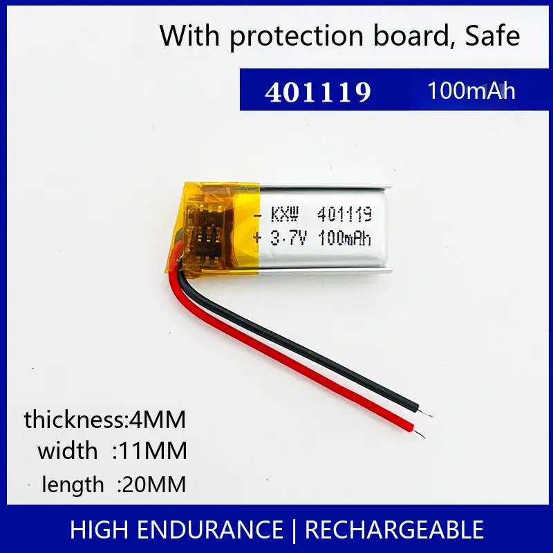 

401119 100mAh 3.7V Rechargeable LiPo Battery Lithium Polymer Cell BT Headset Smartwatch Tracker DIY