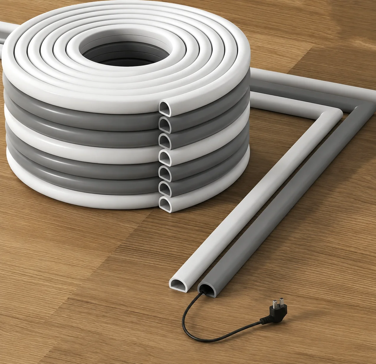 5/3/2/1m Semi-circular Cable Cover Self-adhesive Cable Management Cable Tray Flexible Cable Protector,Used for Hiding Cable Wire