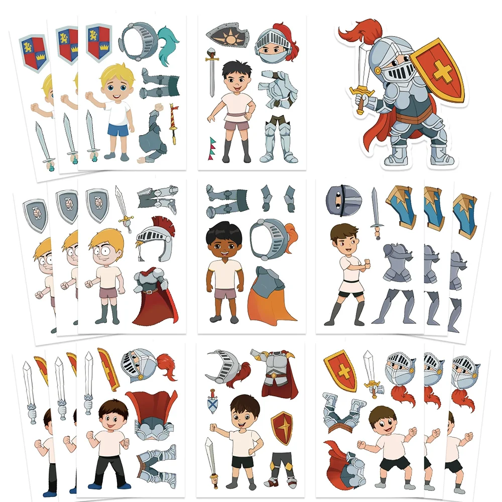 8/16Sheets Creatively Decorated Knight Puzzle Stickers Casually Matched With Knight Decoration DIY Puzzle Assembly Party Gifts.