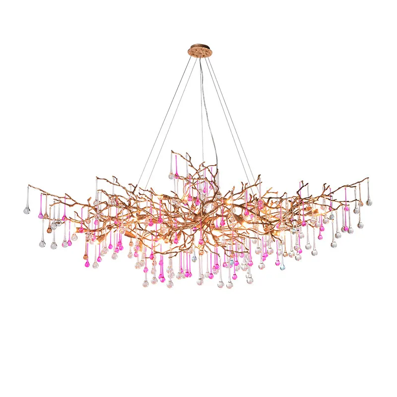 American Restaurant Chandelier French Colored Water Droplet Lamp Minimalist Villa Design Branch Living Room Lighting Fixtures