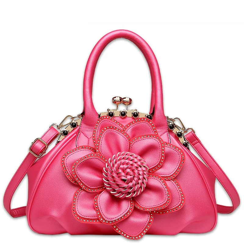 2023 Women New Fashion Sweety Large Rose Flowers Tote Lady Charm Handbags Shoulder Bag Dress Party Club Wedding Bag