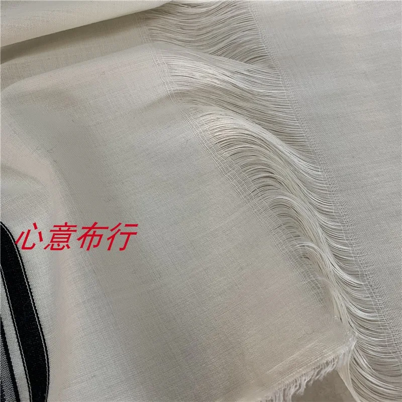 Featured Milky White Black Stripe Mao Su Positioning Thin Wool Spring and Autumn Skirt Scarf Stitching Designer Fabric