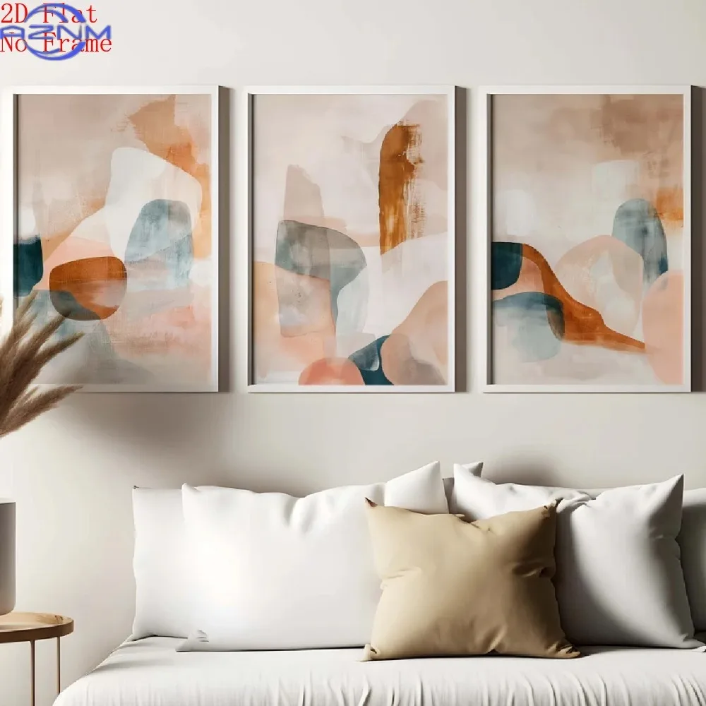 3pcs No Frame Canvas Painting, Vintage Abstract Neutral Earthy Tones Posters | Triptych Art for Living Room, Above Sofa Wall A