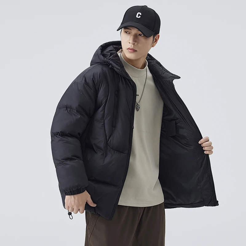 Solid Color Men's Casual Hooded Cotton-Padded Jackets 2025 Winter Windproof Warm Coat Sports Outwear Loose Thick Parkas Clothing