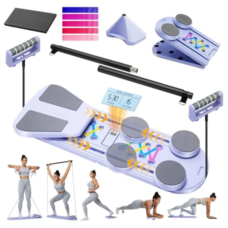 

Prorobust Multifunctional Portable Pilates Reformer Board Kit for Home Workout Fitness Training 100+ Full Body Exercise Modes B