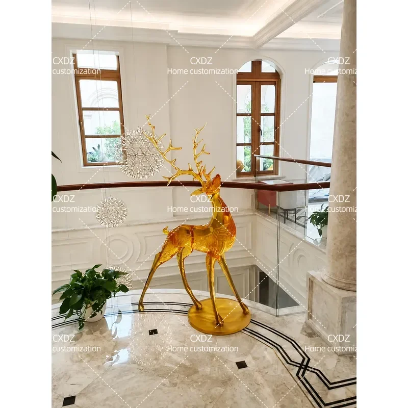 Transparent Resin Abstract Sika Deer Sculpture Art Ornament for Hotel Lobby Sales Office Aisle Shopping Mall Soft Decoration